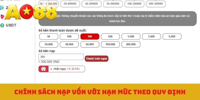 Chính sách nạp vốn với hạn mức theo quy định
