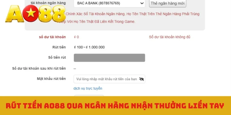 Rút tiền AO88 qua ngân hàng nhận thưởng liền tay